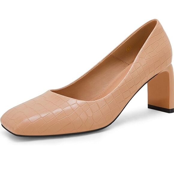 Rilista Square Toe Heels Chunky Low Block Heel Slip-on Party Office Dress Pumps - Picture 1 of 12